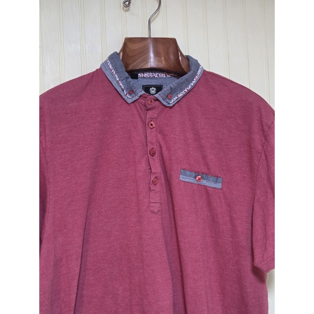 Steel & Jelly Shirt Mens XL‎ Red Short Sleeve Henley Polo Contrast Collar